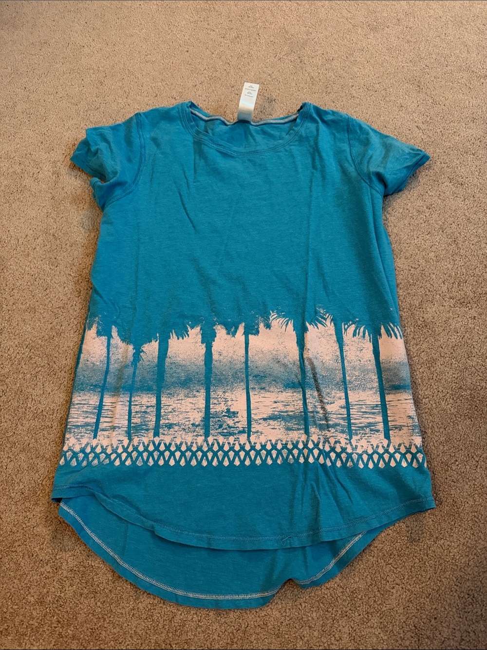 Ivivva Teal Short Sleeve Top with White Palm Print